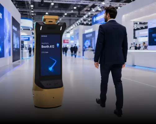 rental robot guides visitor in delhi
