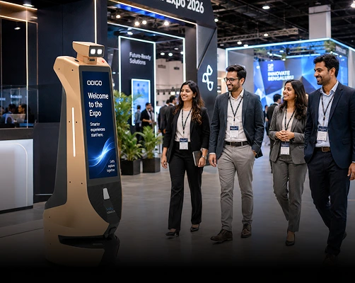rental robot welcomes visitors in bengaluru