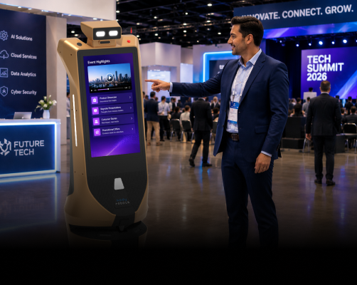 rent robot who share multimedia content via screen