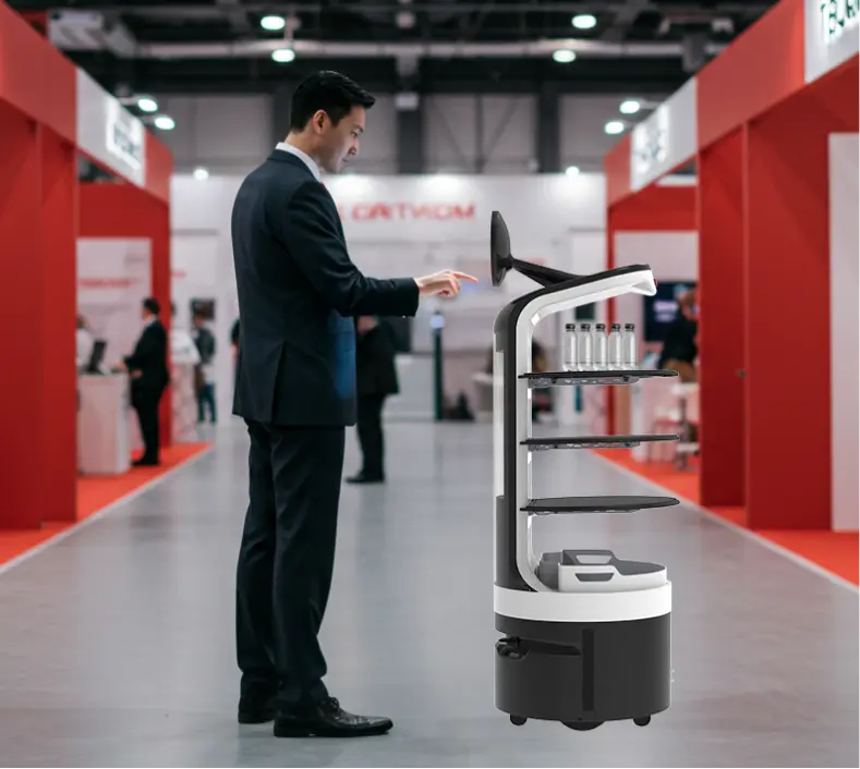 Rental serving robot for brand promotions in exhibitions