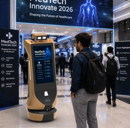 rental advertising robot welcome visitors at medical exhibitions