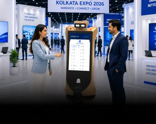 rental robot communicate in multiple languages at exhibition in Kolkata