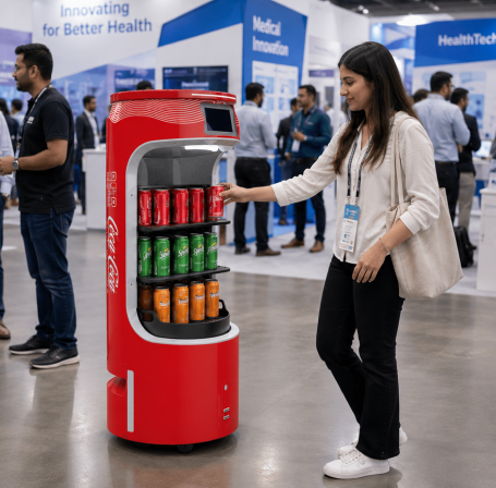 robot distributes soft drinks in exhibitions