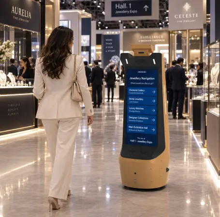 advertising robot guide visitors at jewellery exhibitions